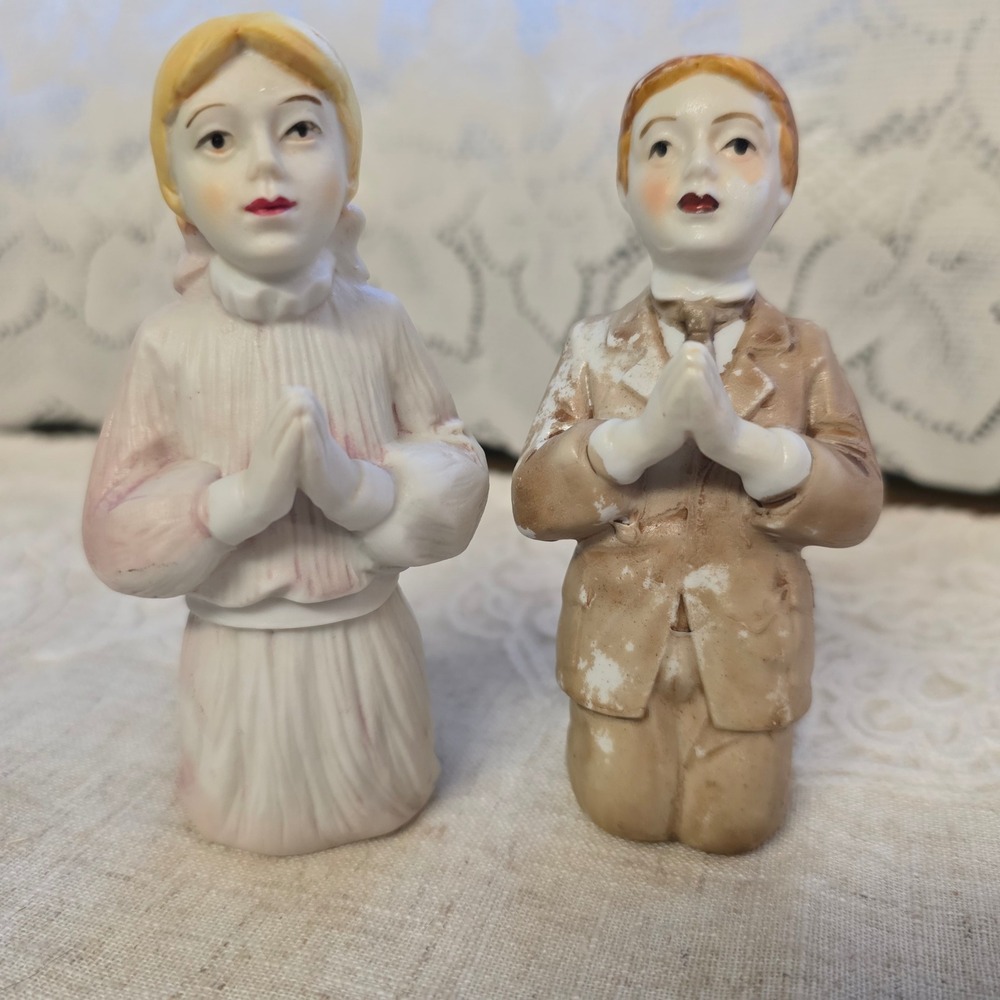 DIY Painting Project Artmark Praying Boy and Girl 4" Figurine Bisque Porcelain